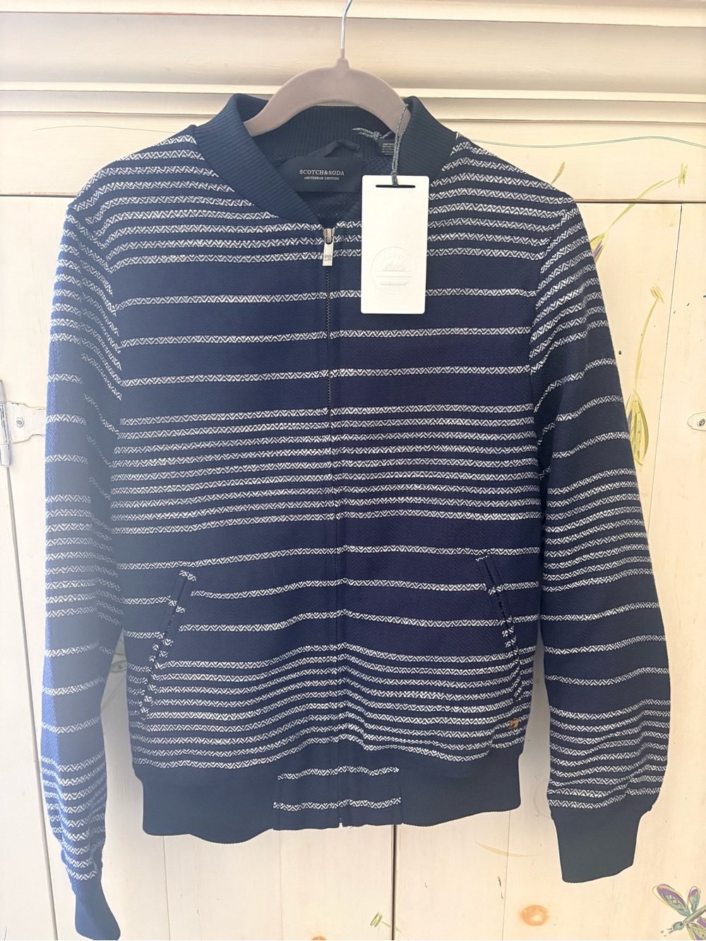 Scotch & Soda Navy & White Striped Zip-Up Sweater Jacket